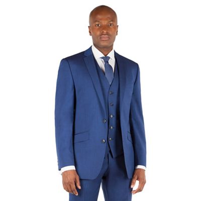 Ben Sherman Bright blue plain 2 button front slim fit kings suit jacket.